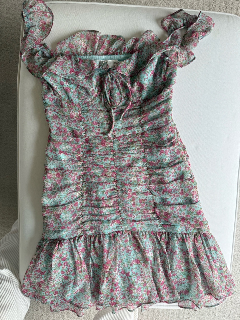 Astr Floral Ruched Midi Dress in Pink & Mint - Picture 7 of 10